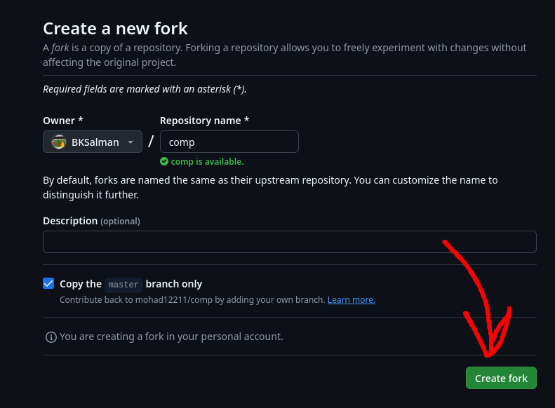 صفحة إنشاء الـfork